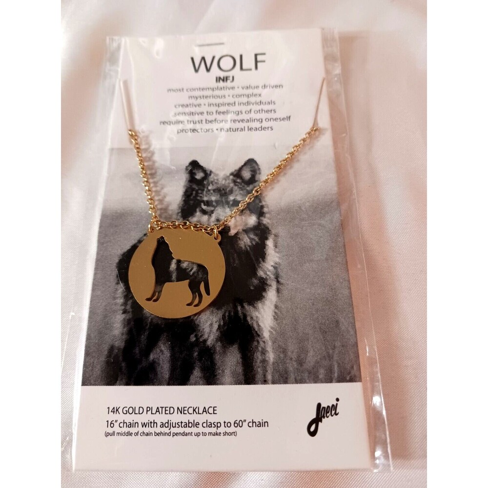 WOLF SPIRIT ANIMAL 14K GOLD PLATE NECKLACE (adjustable 16''-60'') NEW $32 RETAIL